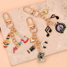 1pc Unisex Musical Note Earphone Alloy Oil Drip Heart Pendant Keychain Bag Charm - Multicolor - View 3
