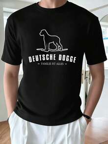 M en's Great Dane Print T -SHIRT, Premium Cotton, Unique Graphic, Casual and Breathable. - Preto - Ver 2