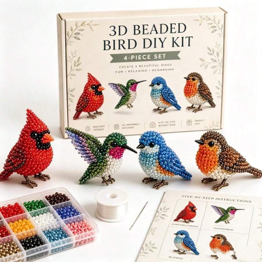 Handmade Fun, 4PCS Beading Material Kit, DIY 3D Embroidery Kit, Simple Fun Sewing Kit For Arts And Crafts, DIY Art Set Sewing Animals 250th Anniversary Style Material Kit (1 Set) Suitable For Holiday Handmade Gifts - Multicolor - View 1