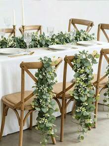 1pc Artificial Eucalyptus Branch Vine, White Flowers, Silver Leaf Eucalyptus Branch Vine With Baby's Breath, Artificial Greenery Vine, Suitable For Wedding, Party, Fireplace Mantel, Table Runner, Home Decor, Office Decor, Summer Decor - Green Extended Version - View 6