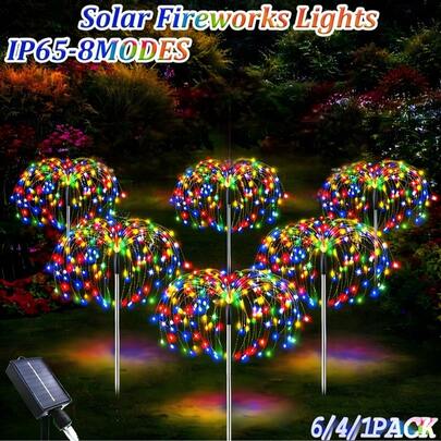 8/6/4/1 入 480/320/240/60 LED 太陽能煙花燈，戶外草坪燈，花園燈，8 種閃爍燈光模式仙女燈，適用於露台、小徑、甲板景觀照明（多色、暖白色）