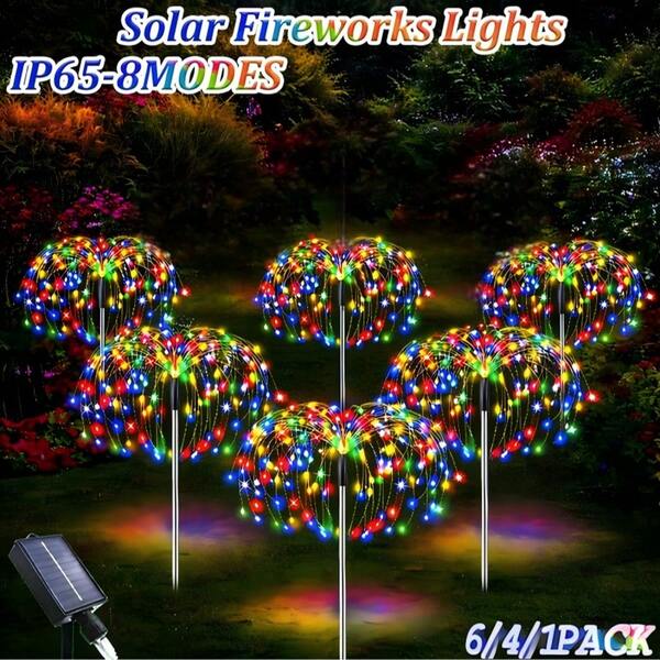 8/6/4/1 Pack 480/320/240/60 LED Solar Powered Fireworks Lights, Outdoor Lawn Lights, Garden Lights, 8 Flashing Light Modes Fairy Lights, Suitable For Patio, Pathway, Deck Landscape Lighting (Multi-Color, Warm White)