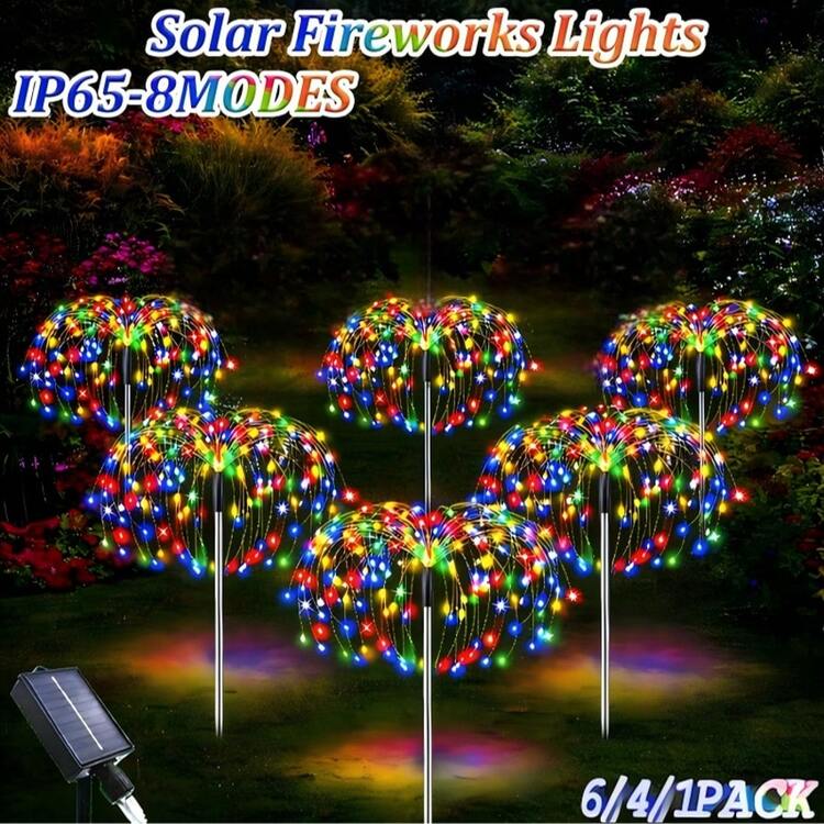 Bộ 8/6/4/1 gói 480/320/240/60 đèn LED năng lượng mặt trời hình pháo hoa, đèn sân vườn ngoài trời, đèn trang trí sân vườn, 8 chế độ nhấp nháy, đèn dây fairy phù hợp cho hiên nhà, lối đi, sàn gỗ, chiếu sáng cảnh quan (đa màu, trắng ấm) - Nhiều màu - Xem 1