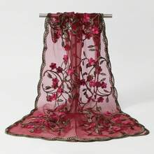 Nylon Embroidery Lightweight Breathable Fashion Comfortable Shawl Head Wrap Scarf 180*60cm - VE154-8#白色 - 查看 1