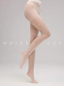 MOIRÉALLURE 女款時尚經典高腰超薄透明百搭絲滑緹花褲襪，適合日常通勤與夜店 - 奶白色 - 查看 4