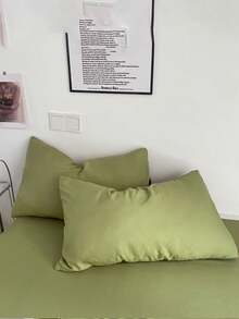 Blue And White Colorblock Washed Polyester Skin-Friendly 3 PiecesDuvet Cover Set - Lime Green - View 7