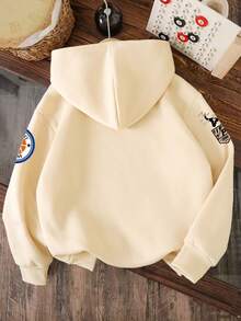 Baby Boy Letter Pattern Warm Hooded Sweatshirt - Apricot - View 2