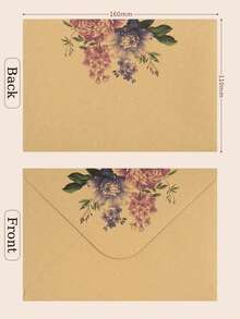 20/50/100pcs Floral Kraft Envelopes, Self-Seal Invitation Envelopes For Wedding Invitations, Greeting Cards, Handmade Cards, Party Favors - A - View 3