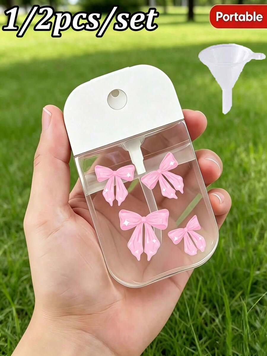 1/2pcs/Set Pink Bow Portable Card-Style Spray Bottle - Transparent, Refillable Spray Bottle, Perfect For Travel; Suitable For Perfume, Toner And Liquid Cosmetics; Essential Empty Container For Commuting Women, Travel Accessory, And Her Gift