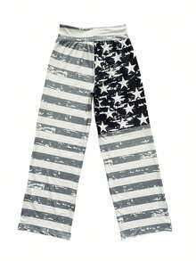 Nuevo modelo 2026:Pantalones con estampado de la bandera estadounidense y estilo casual de pierna ancha. - Albaricoque - Ver 11