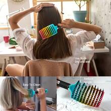 Juego de peine rizador y garra desenredante de doble propósito, diseñado para cabello rizado, diseño rosa colorido, apto para uso en seco y húmedo, el diseño curvo proporciona ventilación y función de masaje - Multicolor - Ver 6