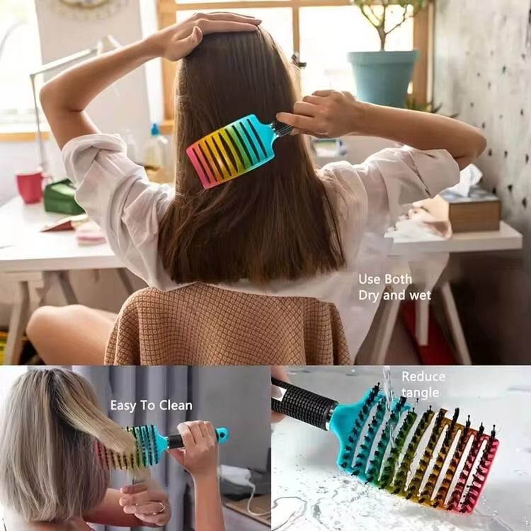 Set Sisir Pengeriting dan Penjepit Rambut Serbaguna, Dirancang untuk Rambut Keriting, Desain Warna Pink yang Cerah, Cocok untuk Penggunaan Kering dan Basah, Desain Melengkung Memberikan Ventilasi dan Fungsi Pijat - MultiWarna - View 6