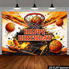 1pc Basketball Theme Birthday Backdrop, Basketball Hoop & Whistle Pattern, Birthday Party, Sports Theme, Holiday Celebration, Event Decoration, Outdoor Yard Decor, Indoor & Outdoor Decor, Photography Backdrop - A - View 9