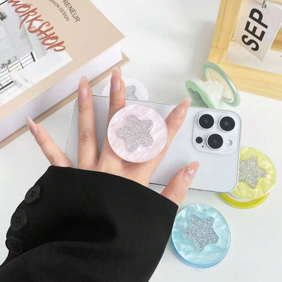 1PC Simple Shell Pattern Glitter Star Magsafe Magnetic Phone Stand Strong Adsorption Telescopic Phone Holder - Multicolor - View 1