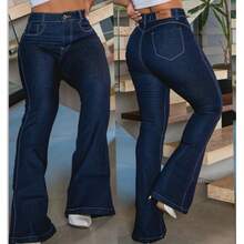 Dark Slim Fit Jeans, Comfortable Premium, Regular Fit, All Year Round - 深色水洗藍 - 查看 1