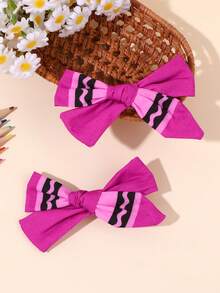 2pcs Rose Red Back To School Girls Bow Hair Clips Pencil Tip Hair Accessories Simple Cute Crocodile Clips School Daily Hair Clips Teen Hair Accessories - Hot Pink - View 8