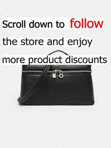 Classic Black Handbag With Adjustable Shoulder Strap, PU Material And Streamlined Box Design, Versatile For School, Travel, Weekend Outings And All-Season Casual Wear - Black - View 2
