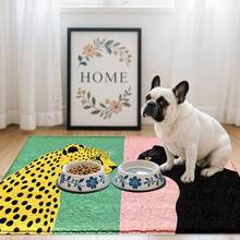 1pc Pink Green Leopard & Contrast Pattern Printed Faux Cashmere Surface TPR Bottom Doormat, Bathroom Mat, Kitchen Mat, Laundry Mat, Holiday Atmosphere Decor, Home Decor, Party Decor, Wedding Decor, Dining & Kitchen Decor - Multicolor - View 4