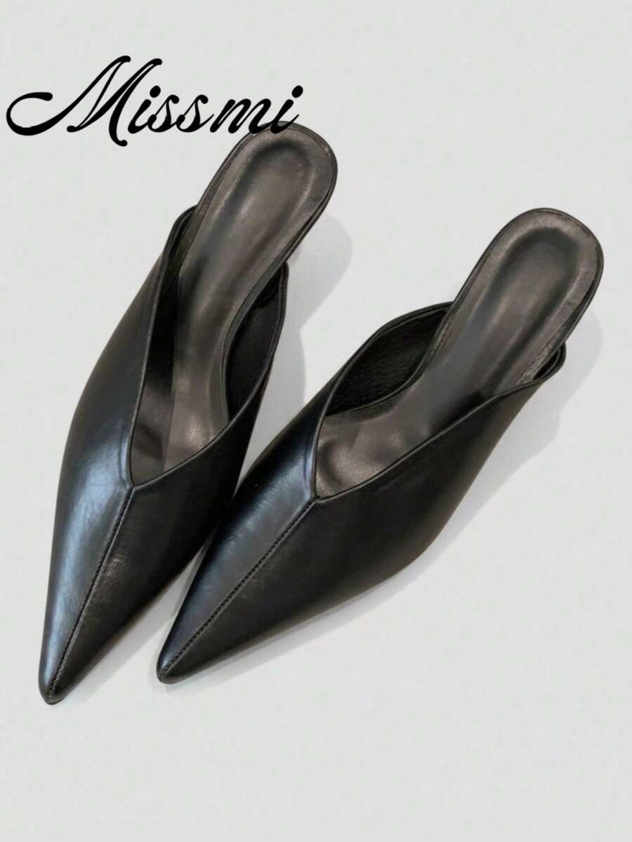 Pointed Toe Mule Slippers For Women, Low Heel Closed Toe Slide Sandals, Pumps, Fall, Autumn, Summer 2025,Elegant