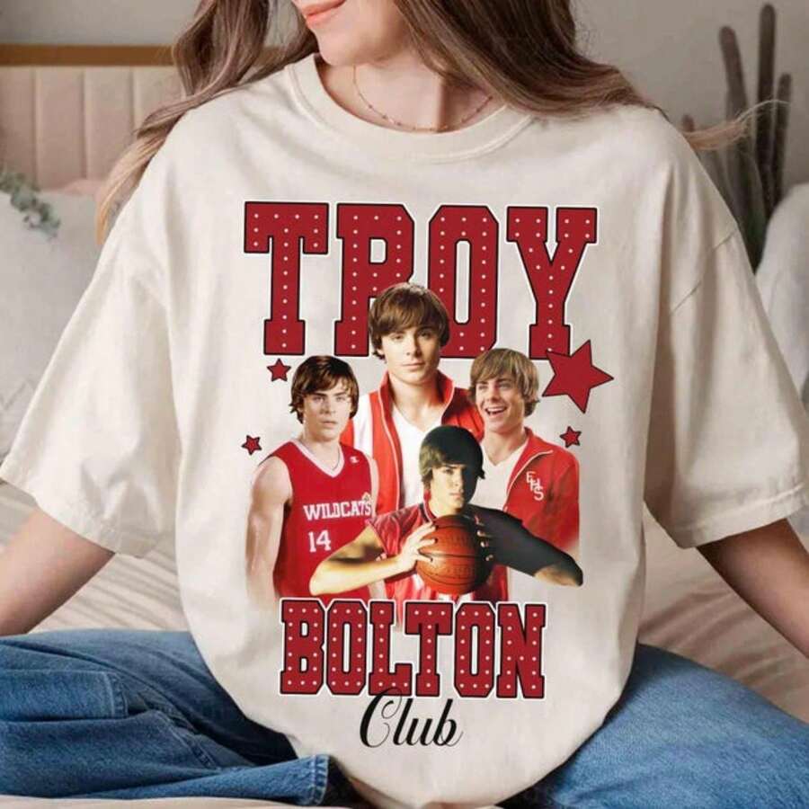High School Musical Troy Bolton Club Portrait T-Shirt, East High The Musical Series T-Shirt, Channel One Movie, Land Family (Fresh Breeze, Unisex) - 白色的 - 查看 1