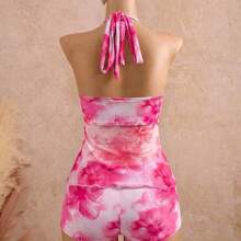 YijiaNvz Bellisia Conjunto de bikini elegante de estilo vacacional con decoración metálica y empalme de malla, y top de tankini con tirantes finos - Multicolor - Ver 6