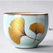 1/2/3/4/5 Pieces / Celadon Glaze / Ginkgo Leaf / Butterfly And Flower Pattern / Ru Kiln Cup / Crackle Glaze / Cultivatable / Personal Exclusive / Ceramic Tea Cup / Elegant Tea Accessory / 50ml / Delicate And Exquisite - Multicolor - View 8