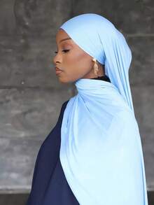 1pc Solid Color Headscarf, Easily Create A Fashionable Solid Color Headscarf, Suitable For Modern Minimalist Fashion Style - Baby Blue - View 2
