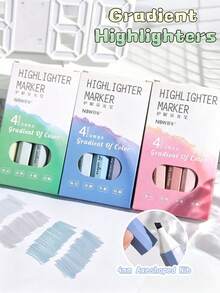 4/12pcs Gradient Highlighters, High Aesthetic Color Markers, Minimal Highlight Pens, Axe-Shaped Nib, Smooth Writing, Bright Colors For Study, Journal, Key Point Highlighting, Easy Classification And Reading, Back To School - Highlighter - View 1
