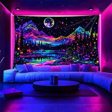 2D Flat Blacklight Wall Art, Neon Landscape Style Design, Suitable For Decorating Teenager Bedroom, Dorm, Living Room, Outdoor Space And RV. Computer Room Decoration, Holiday And Party Decoration, Valentine's Day Decoration - Multicolor - View 11