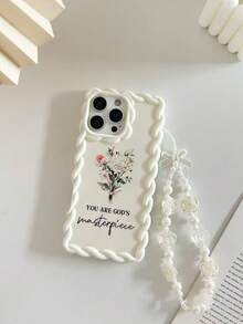 Twist Wave Edge Minimalist Premium TPU Floral Letter Painted Shockproof Phone Case Protective Cover With Beaded Bracelet Accessory Compatible With IPhone 17pro/17Air/17/17promax 16/11/16pro/16plus/16promax/16e/15Promax/13/14/12/XS/XR/7G/8PXR/7/8 Painted For IPhone 15Promax Apple 13 Phone Case 14 Apple 11 Soft Shell P12 Shockproof X Twist Wave Edge 12/14 Painted TPU Shockproof Soft Shell Phone Case - Multicolor - View 6
