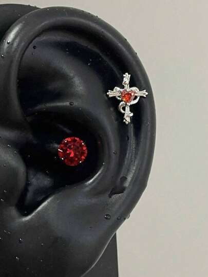 圓形鈦鋼刺繞蛇十字耳釘，唇穿刺、眉毛穿刺、鼻穿刺，甜酷小眾設計耳釘，適用於耳洞維護，低過敏性