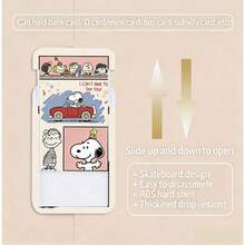 MINISO Snoopy Peanuts 滑動式卡套，附掛繩、鑰匙圈或編織皮革掛帶，開學季可愛復古動漫角色學生證/巴士卡保護套 - 樣式 4 - 查看 4