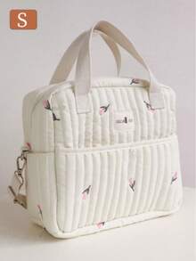 1pc Portable Mummy Bag, Cute Embroidered Maternity Backpack Shoulder Crossbody Bag For Girl - Beige Tulips - View 3