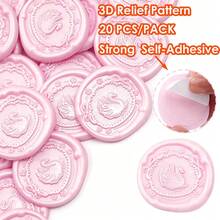 20入 3D 浮雕天鵝湖圖案自黏式蠟封貼紙，適用於禮物、婚禮邀請函信封 - 粉色 - 天鵝-粉 - 查看 3