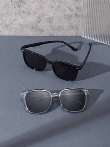 1 Pair Men's Square Fashion Glasses, Classic Colors, Lightweight Frame, Comfortable Wear, Suitable For Road Trips, Comes With Glasses Case - Multicolor - View 9