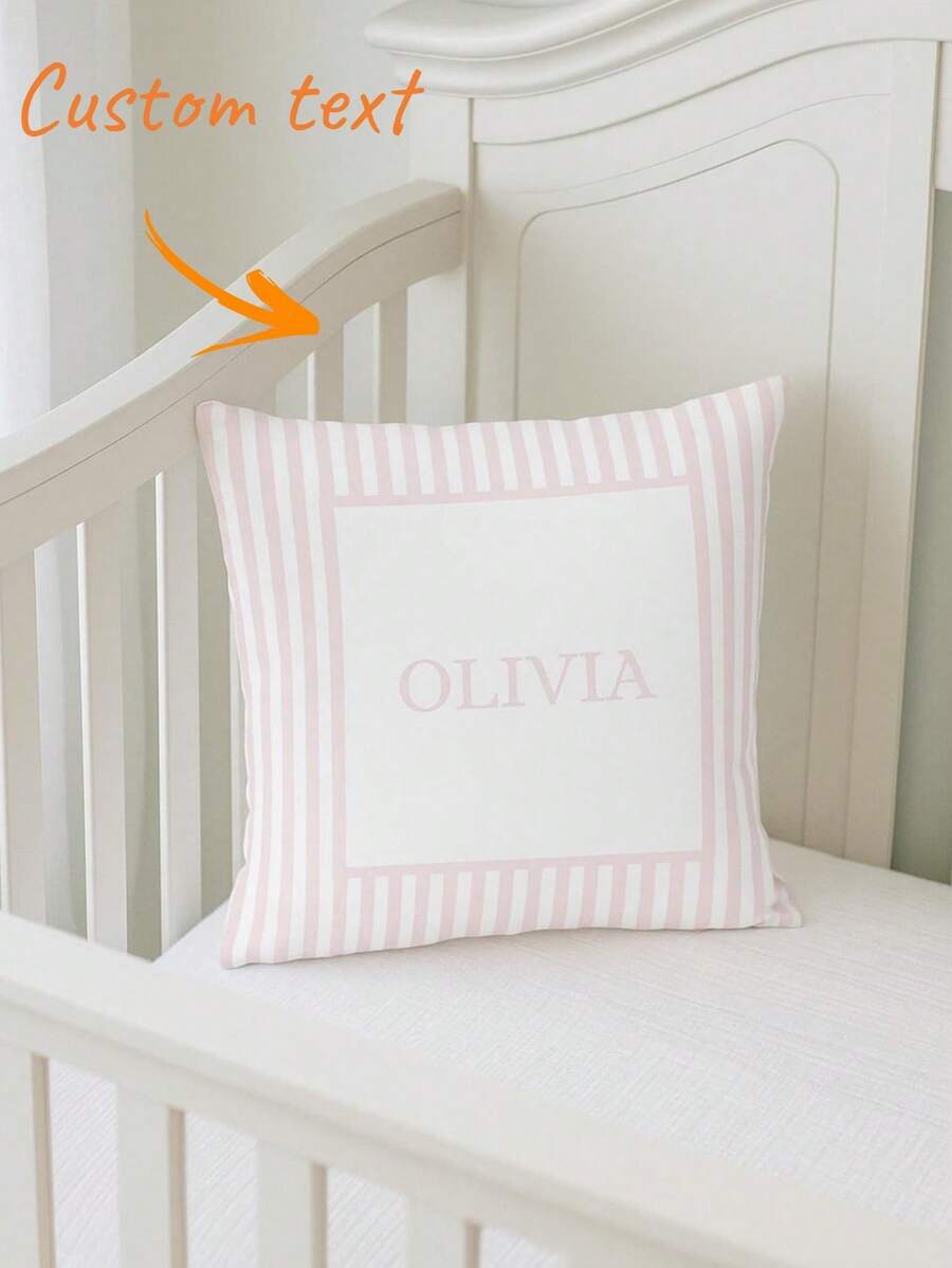 1pc Customizable Name Printed Soft Pillowcase, Personalized Name Striped Background Color Decorative Throw Pillow Cover, Suitable For Christmas, Valentine's Day, Father's Day, Mother's Day, Wedding, Holidays, Couple Room Decor, Custom Pillowcase, Gift For Loved Ones, No Pillow Insert, Durable, Breathable, Lightweight, Washable, Cute, Warm, Soft, Comfortable, Minimalist, Customized, Personalized, Unique, Him, Her, Boyfriend, Girlfriend, Dad, Mom, Family, Friends, Bed, Car, Bedroom, Tea Room, Living Room, Sofa, Fall Decor - Multicolor - View 1