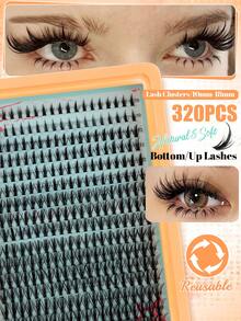 320片 D捲仙女風假睫毛簇，8-16mm 卡通睫毛簇，D捲，寬範圍，DIY 睫毛接長，保濕向外捲動漫風假睫毛，單簇假睫毛，超薄隱形睫毛帶，假睫毛簇，單根假睫毛 - 藍色 - 查看 8
