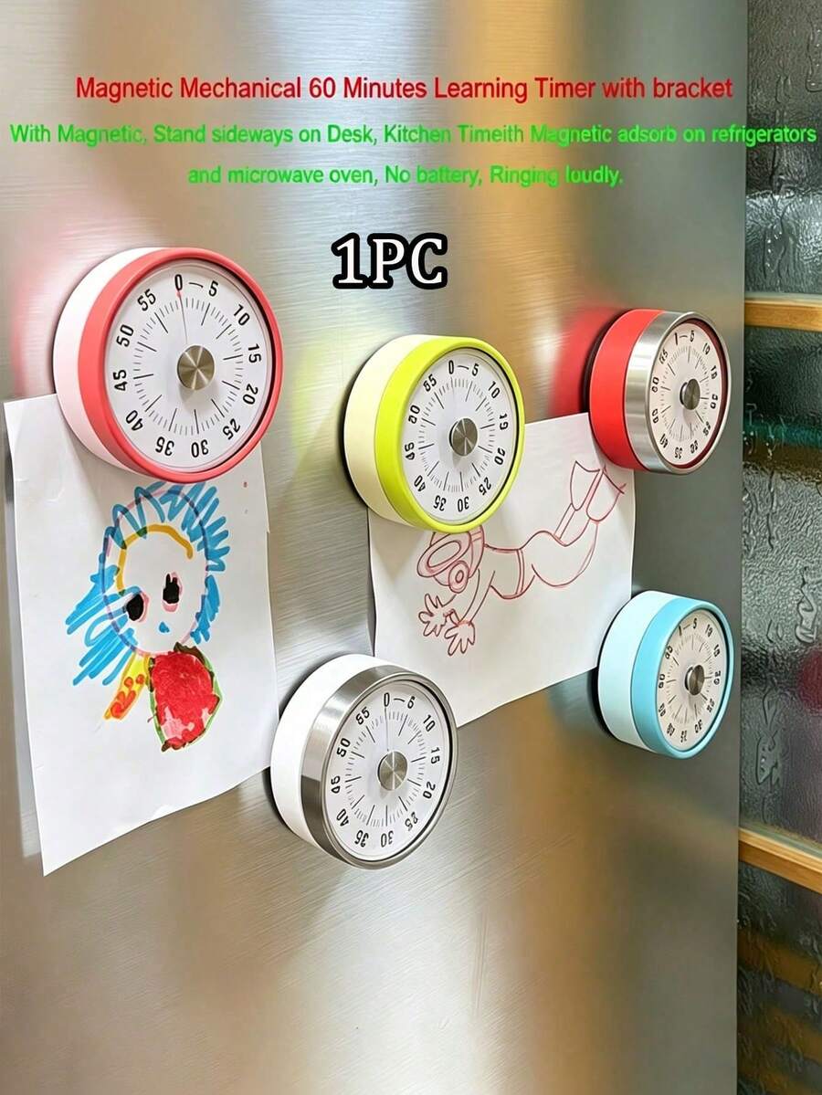 1個機械式定時器,無電池機械設計,磁吸式外殼方便收納,烘焙烹飪健身學習倒數提醒,居家/辦公室/教室時間管理工具 - 彩色 - 查看 1