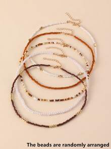 NAIZHU 5pcs Bohemian Vacation Style Colorful Seed Bead Necklace Set, Teen Daily Party Accessory, Random Color - Brown - View 7
