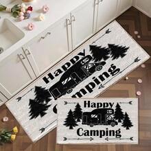 1pc Camping Simple Pattern Print Faux Cashmere Surface TPR Bottom Door Mat, Bathroom Mat, Kitchen Mat, Laundry Room Mat, Holiday Atmosphere Decoration, Home Decor, Party Decoration, Wedding Decoration, Dining & Kitchen Decoration - Multicolor - View 1