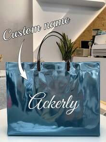 Personalized Holographic Gift Bag, Customizable Name Text, Multi-Color Glitter, Personalized Valentine's Day Gift Packaging Bag, Available In Pink, Purple, Blue, Green, Teal, Suitable For Weddings, Birthdays, Parties, Durable Plastic Tote Bag With Name Tag - Multicolor - View 11