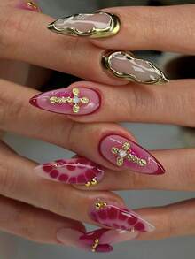24pcs Long Almond Shape 3D Gel French Design Press-On Nails, Fake Nails Set, Includes: 1pc Jelly Glue And 1pc Nail File, Almond Nails - Multicolor - View 8