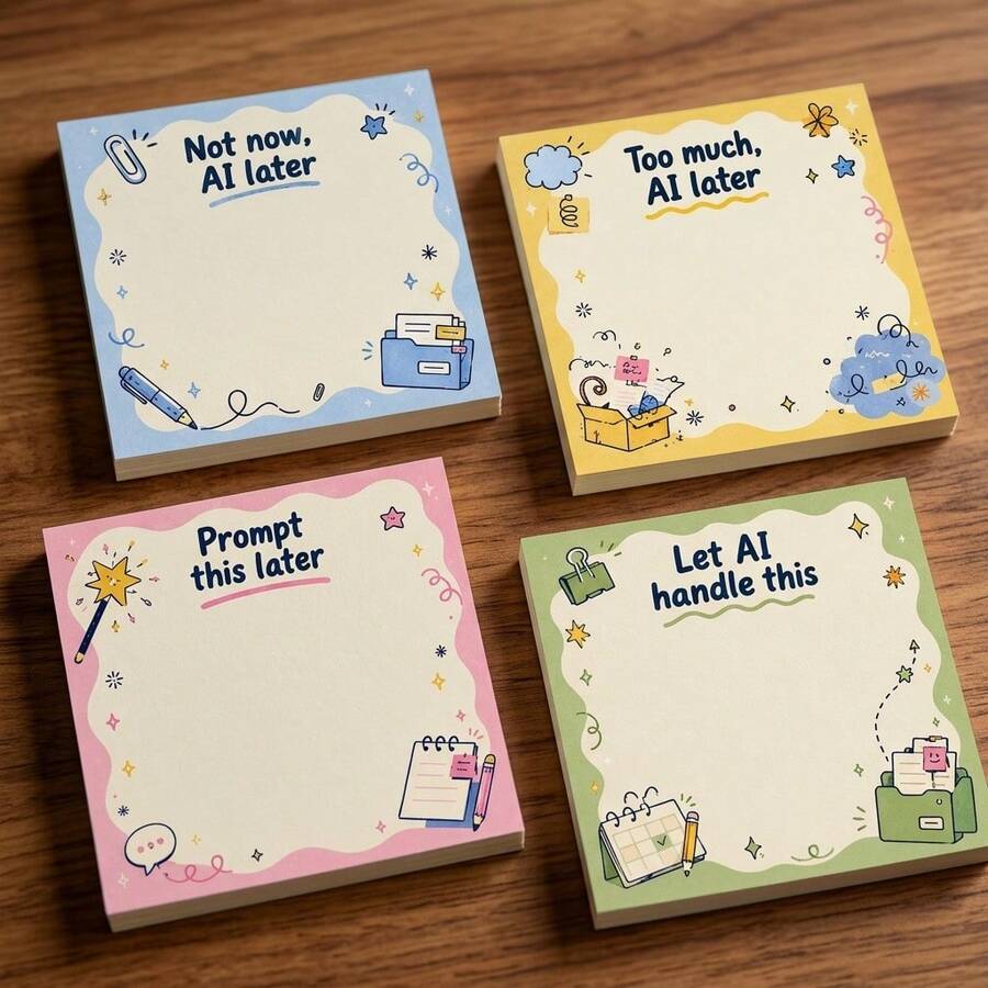 ملاحظات لاصقة بموضوع ذكاء اصطناعي مضحك 4 حزم، إكسسوارات مكتبية فكاهية بحجم 3x3 بوصة، هدية مقلب للزملاء، دفاتر ملاحظات إبداعية 50 ورقة/كتاب - مقاس واحد - مشاهدة 1