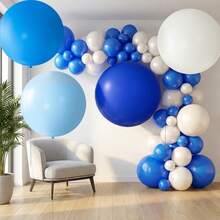 Globos Gigantes de 36 Pulgadas, Blanco, Azul Claro, Azul. Globos de Látex Azul Real, 4/6/8/10 piezas Globos de Látex Redondos Grandes, Adecuados para Aniversario, Cumpleaños, Boda, Revelación de Género y Decoraciones de Fiesta de Bautizo de Bebé - Traje azul oscuro y azul claro - Ver 6