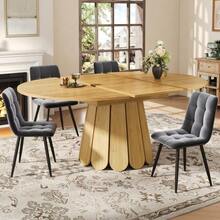 Extendable Dining Table, Kitchen Table, Balcony Table, Wooden Dining Table, Round Table That Extends To Oval, 118-158 Cm, Seats Up To 6, Wood Color - 自然色 - 查看 3