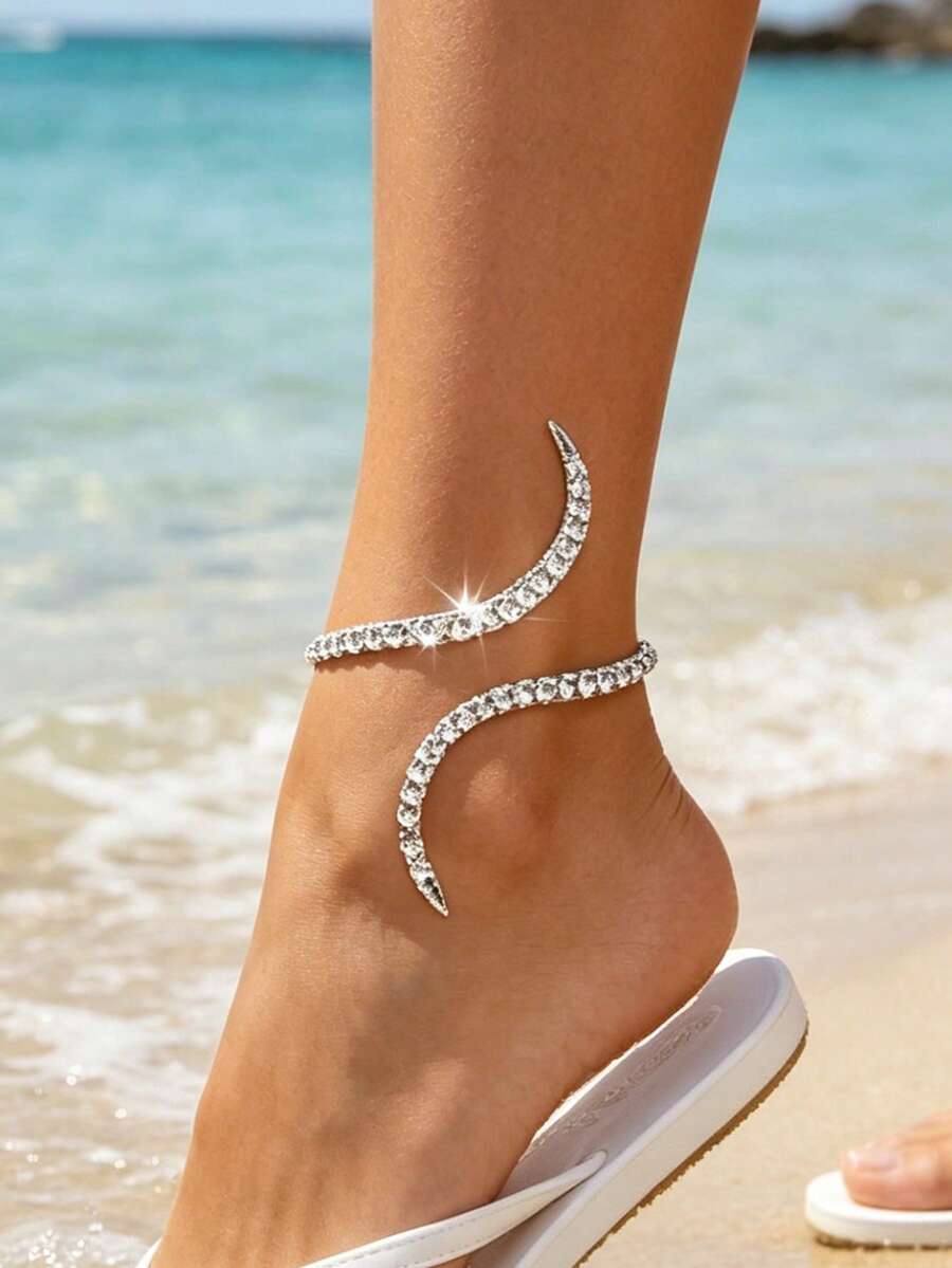 FAAABULS 1pc Silver Fashion Shiny Bracelet Anklet, Summer Beach Vacation Foot Accessory - Silver - View 1