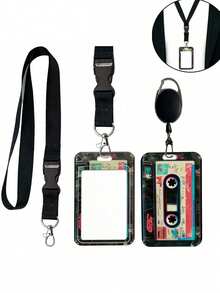 Vintage Cassette Tape Design Card Holder With Sliding Mechanism, Anti-Lost Lanyard, Sturdy ID Card Case, Retro Nostalgic Card Holder For Student ID/Transit Card/Various Cards, Shock-Proof And Scratch-Resistant Card Sleeve, Portable And Convenient Commuting Essential, Perfect Retro Gift For Vintage Enthusiasts/Collectors/Teenagers, Student Daily Necessity, Back To School Essential - Multicolor - View 3