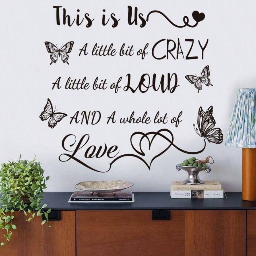 Calcomana de pared con texto en ingls This is us a Little Little of Crazy para pared, con cita, con texto en ingls This is us a Little bit of Crazy - negro - Ver 1