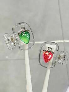 Transparent Red & Green Strawberry Pattern Toothbrush Holder, Cute Design, Portable Home & Travel Storage Box With Transparent Lid, Compact & Portable Design, Easy To Carry, Protects Toothbrush Head, Dual-Hole Drainage And Ventilation Design, Suitable For Home, Dorm And Outdoor Use | Cute Toothbrush Head Storage Rack, Suitable For Home Bathroom Storage - Multicolor - View 6