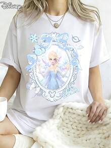 Disney Unisex Summer T-Shirts, Princess Aisha Frozen Border Prints, Soft Round Neck, Casual Daily Wear, Holiday Gifts. - White - View 1